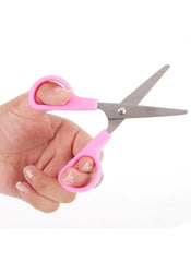 Huitich mini student safety scissors with pink handles held in hand for safe cutting