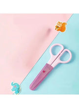 Mini student safety scissors with pink protective cover and finger-safe loop handles