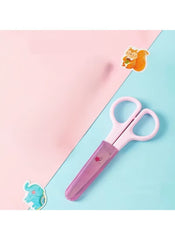 Huitich mini student safety scissors with pink handles and protective purple cover for kids