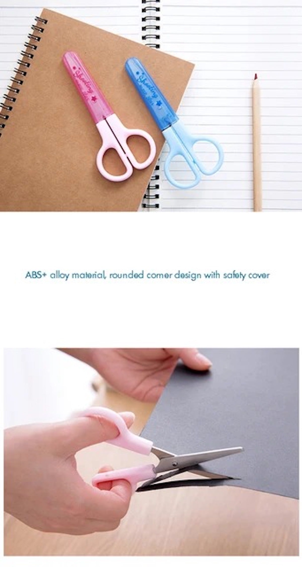 Huitich mini student safety scissors in pink and blue with rounded corners and safety cover