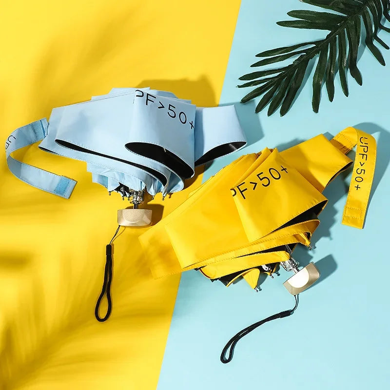 Mumzar mini sun umbrella pocket size in blue and yellow with UV protection for easy portability