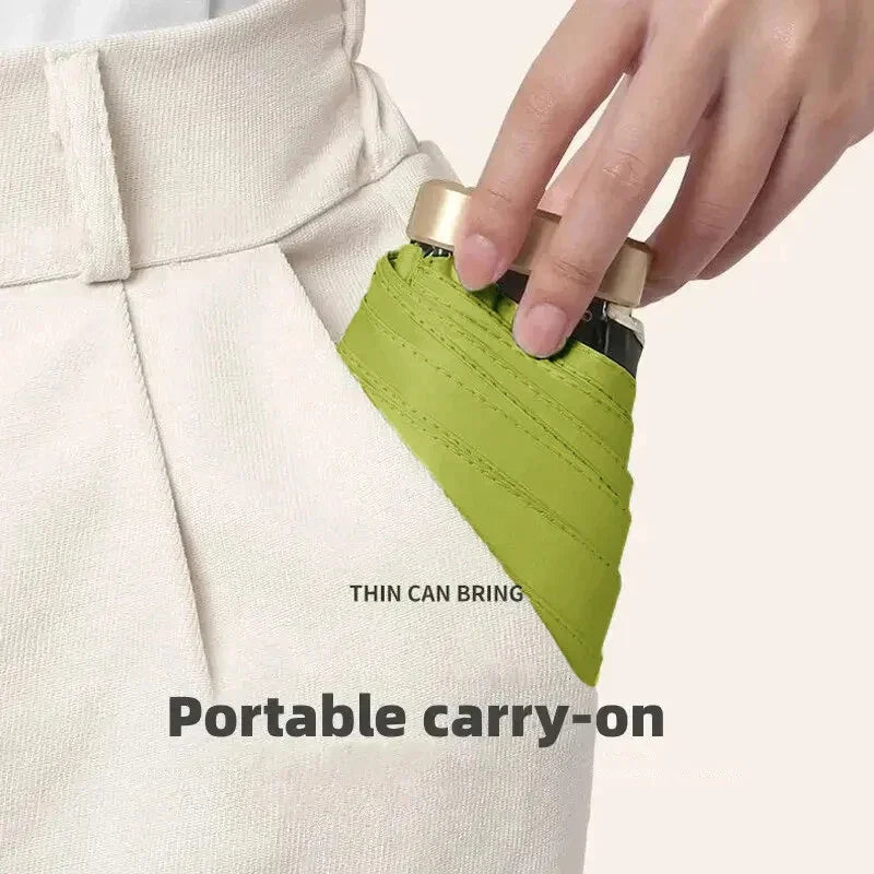 Mumzar mini sun umbrella pocket size in green, easily fits in pocket for portable carry-on convenience