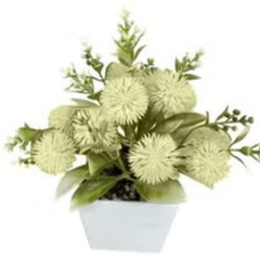 Huitich mini yellow plastic flower ball artificial flowers in white square pot decoration