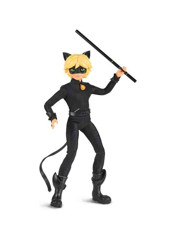 Huitich miraculous ladybug and friends figures of a superhero character in black costume with a staff