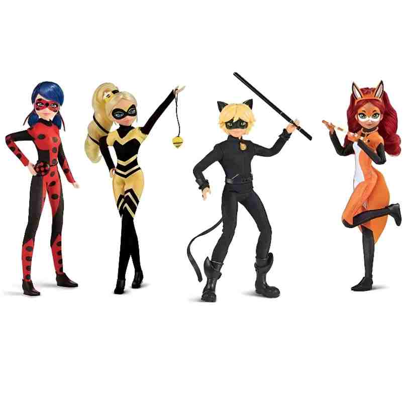 Huitich miraculous ladybug and friends figures set featuring detailed action figures of Ladybug, Queen Bee, Cat Noir, and Rena Rouge
