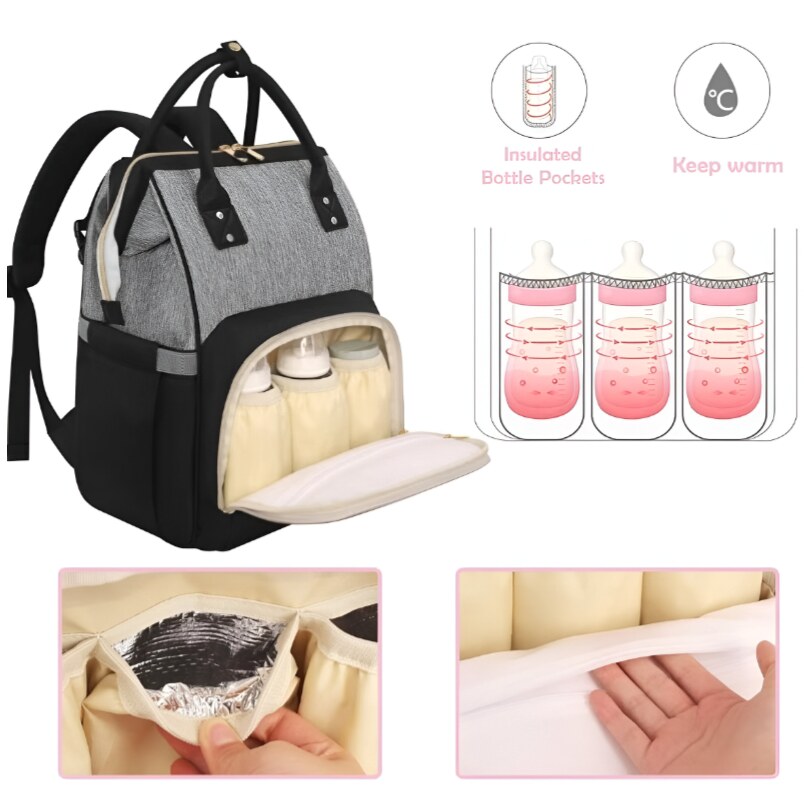 Huitich modern baby travel bag with insulated bottle pockets and warm keeping feature