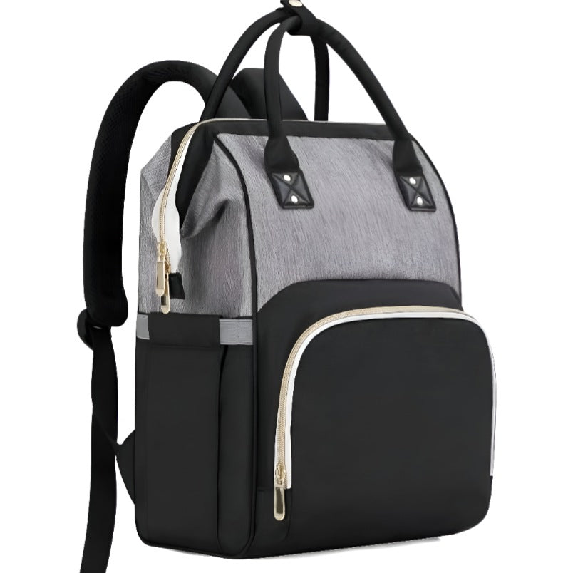 Huitich modern baby travel bag in gray and black with multiple compartments and backpack straps