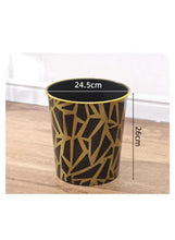 Black trash can with gold geometric pattern, 24.5cm wide and 26cm high