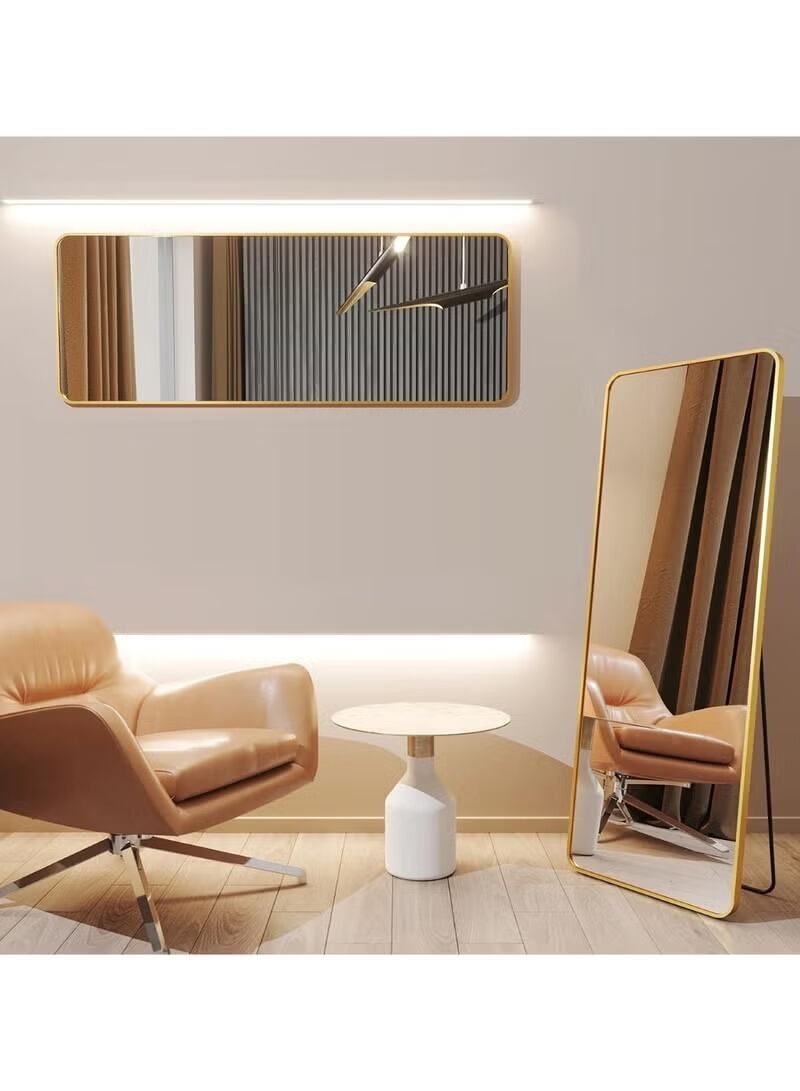 Huitich modern decorative floor mirror 145x35 with gold frame in stylish living room setting