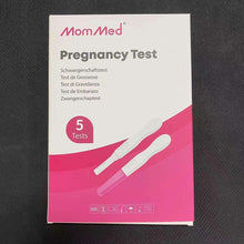 MOMMED pregnancy test box with 5 tests and pink test-strip design