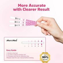 LH ovulation test strips held over a clearer result guide chart