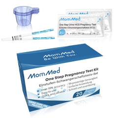 MomMed pregnancy test kit UAE full box with 20 one step urine HCG test strips cups and sealed packets