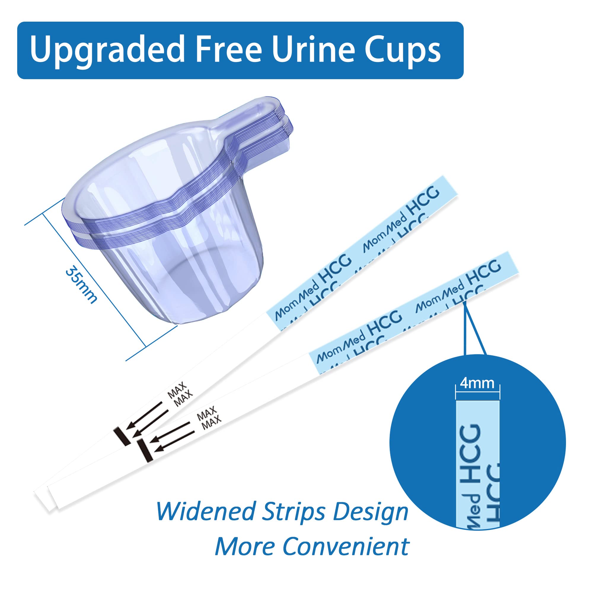 MomMed pregnancy test kit UAE with widened 4mm HCG strips and upgraded free urine cup 35mm