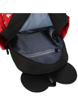 Black baby travel backpack interior with light-blue lining and zipper pocket