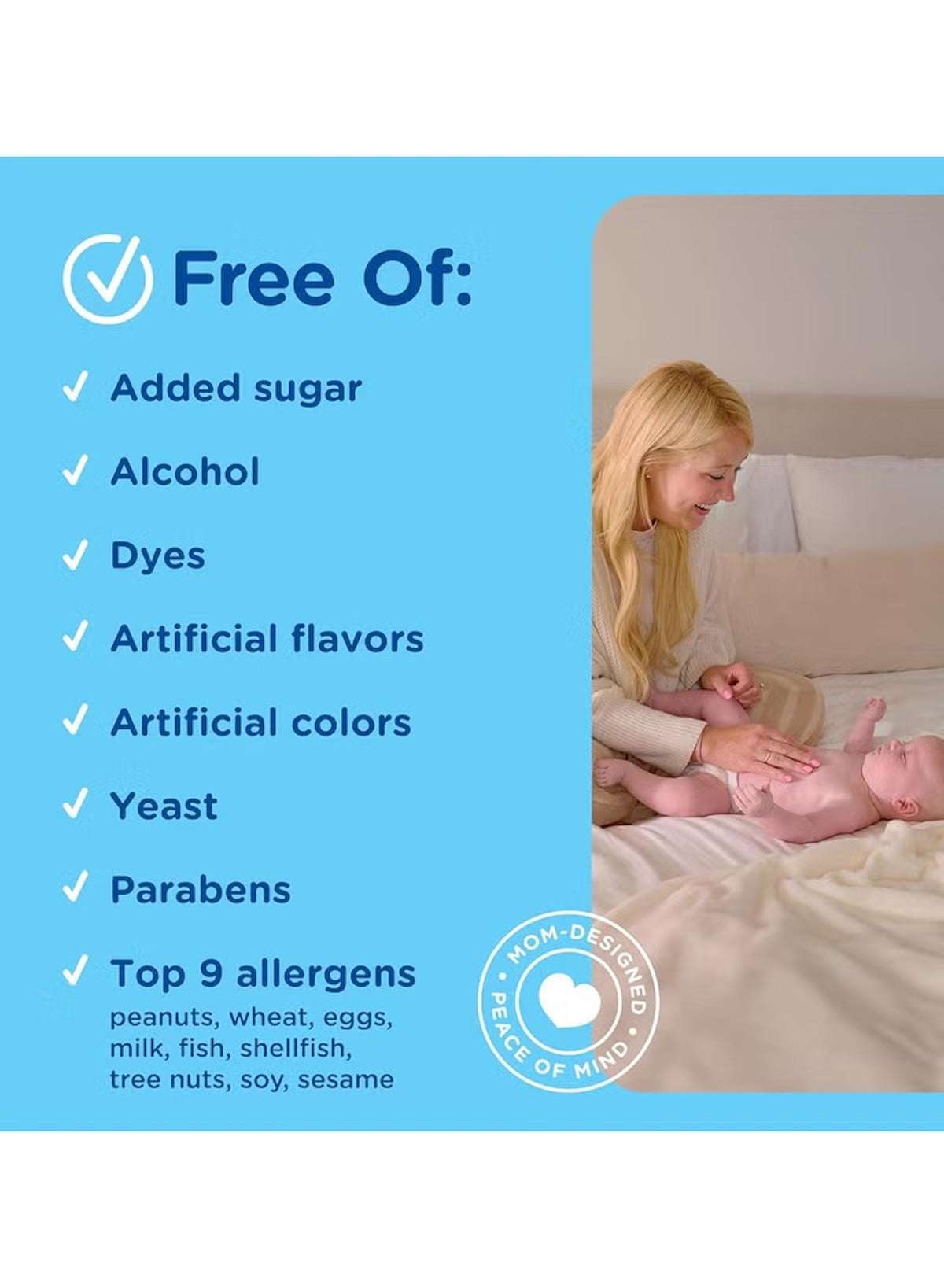 Mommy's Bliss Gripe Water for Babies with a list of free-from ingredients for safer baby health
