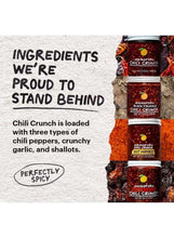 Stacked chili oil bottles with labels, plus ingredients text on packaging