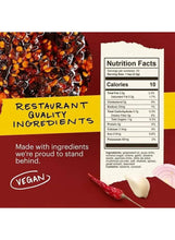 Chili oil packaging showing nutrition facts, ingredients text, and vegan label