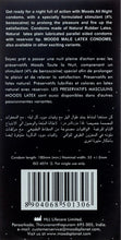Moods condoms box back with barcode and condom length 180mm (min)