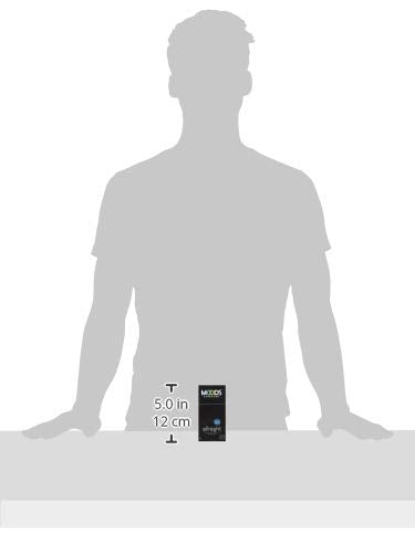 Moods all-night condoms 12 pack black retail box on table with 5 inch 12 cm size guide and silhouette