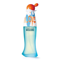 Moschino I Love Love perfume for women bottle with a unique colorful cap design and blue gradient glass