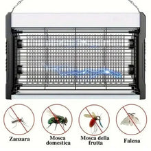 Mosquito killer lamp front view with insect icons underneath