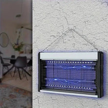 Wall-mounted mosquito killer lamp with blue glow behind protective grid