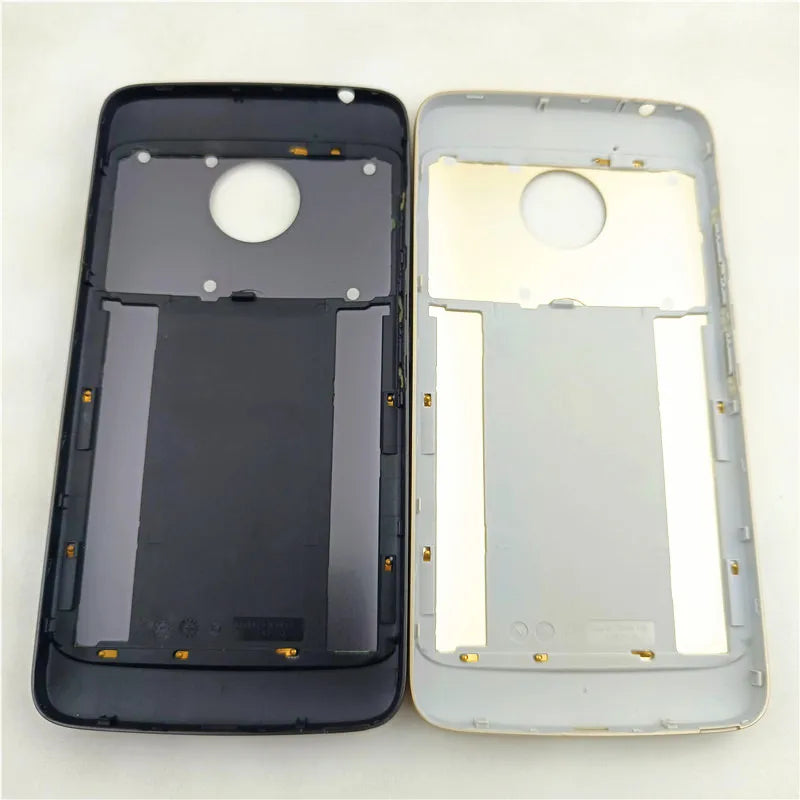 Moto G5 back cover replacement rear housing pair in black and white showing interior camera cutout and clips