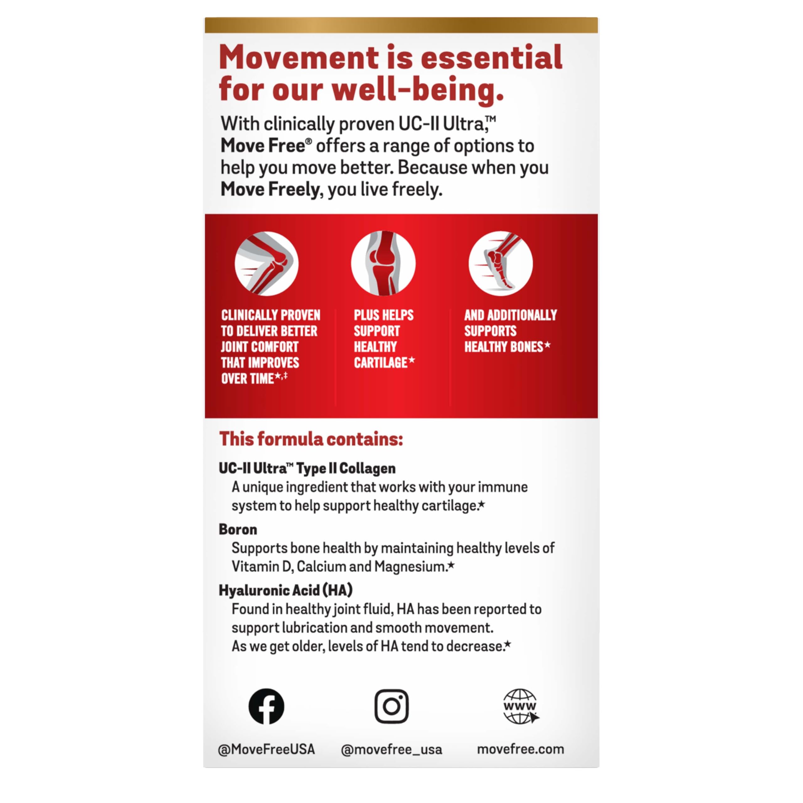 Move Free Ultra Triple Action review panel showing product benefits and ingredients UC II Ultra hyaluronic acid boron