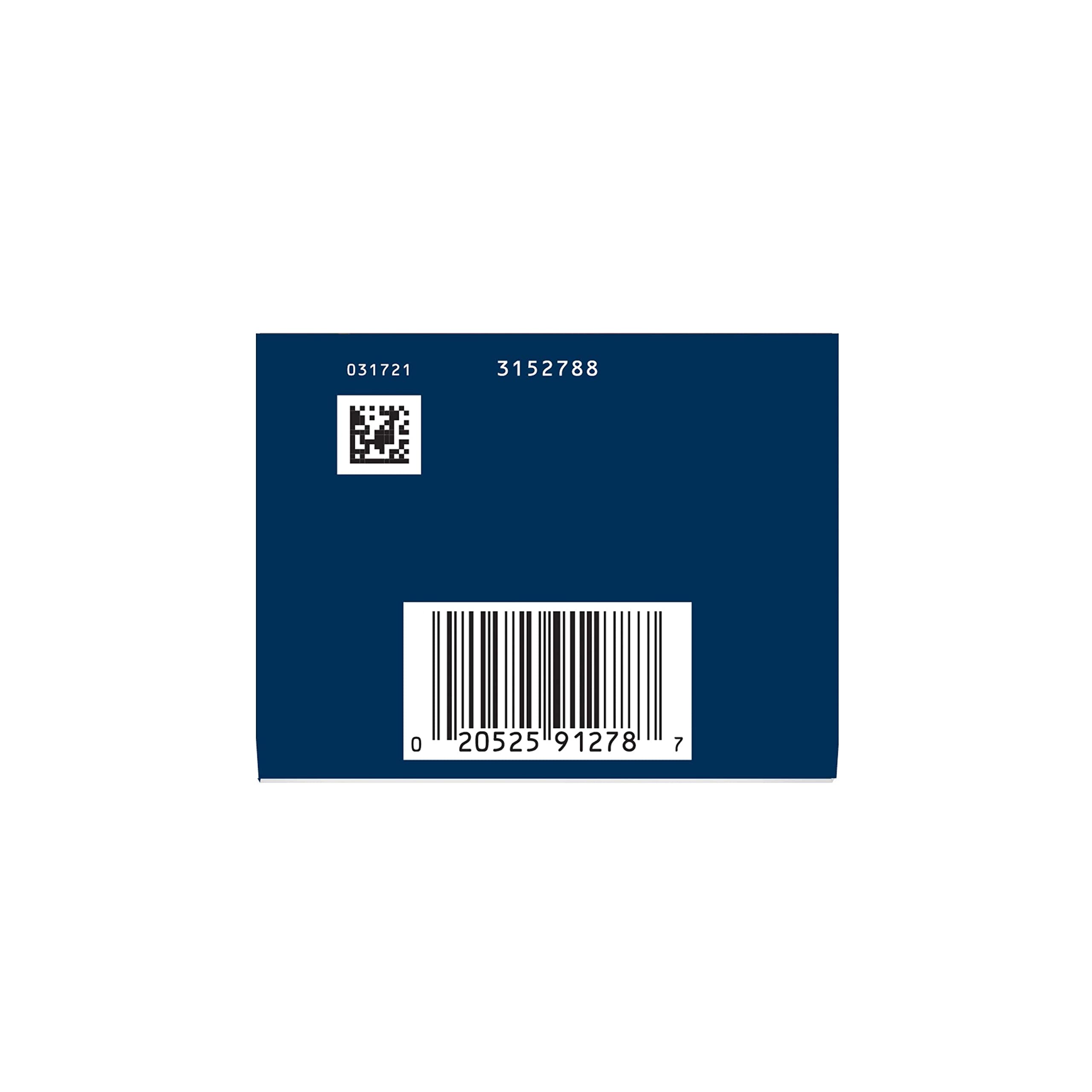 Move Free Ultra Triple Action review showing back of Move Free box with barcode QR code and lot numbers on navy packaging