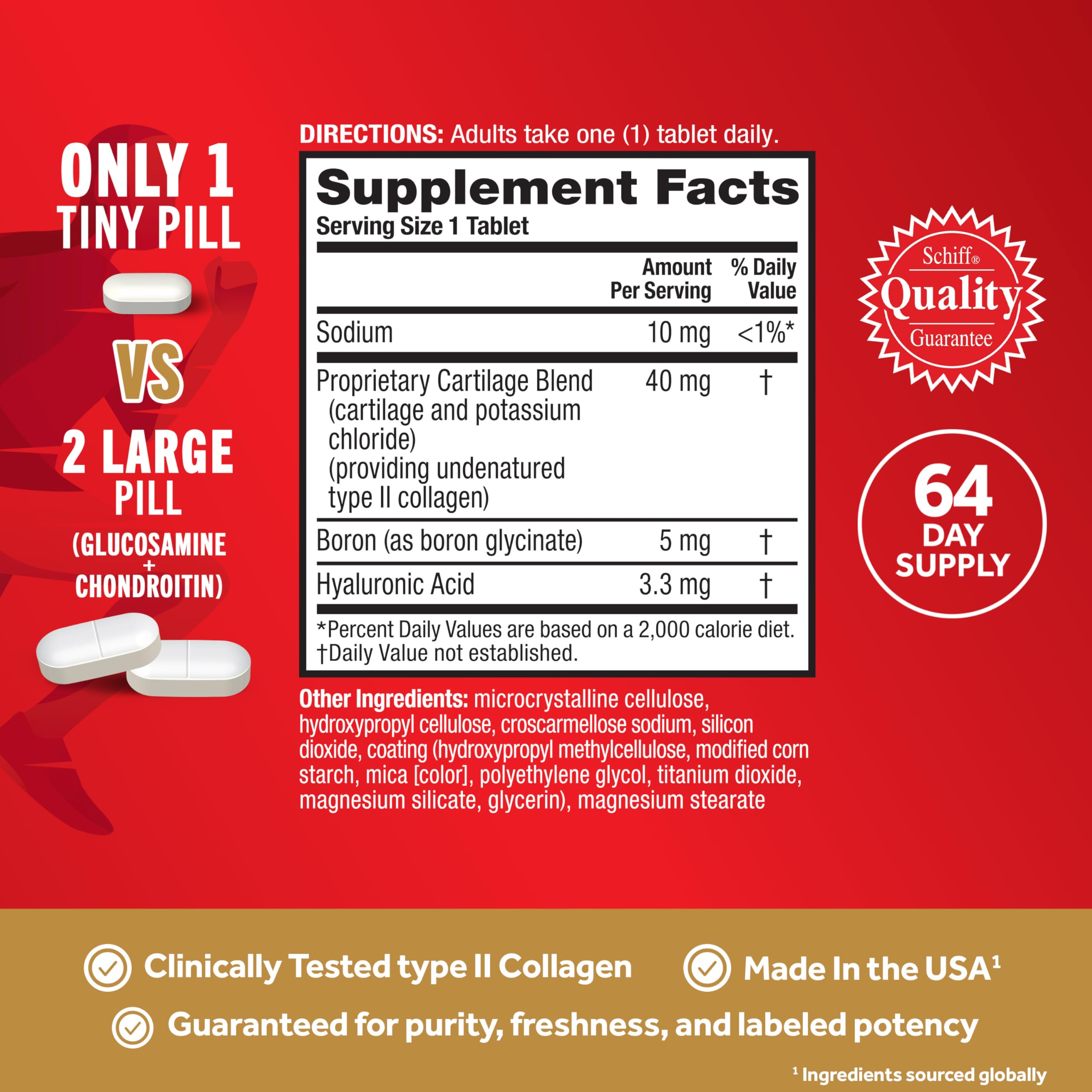 Move Free Ultra Triple Action review supplement facts showing one tiny pill versus two large pills and ingredients
