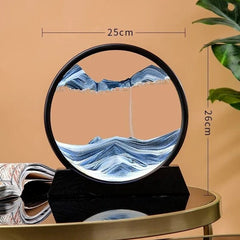 Huitich moving sand art picture with black frame and blue sand flowing design measuring 25 by 26 cm