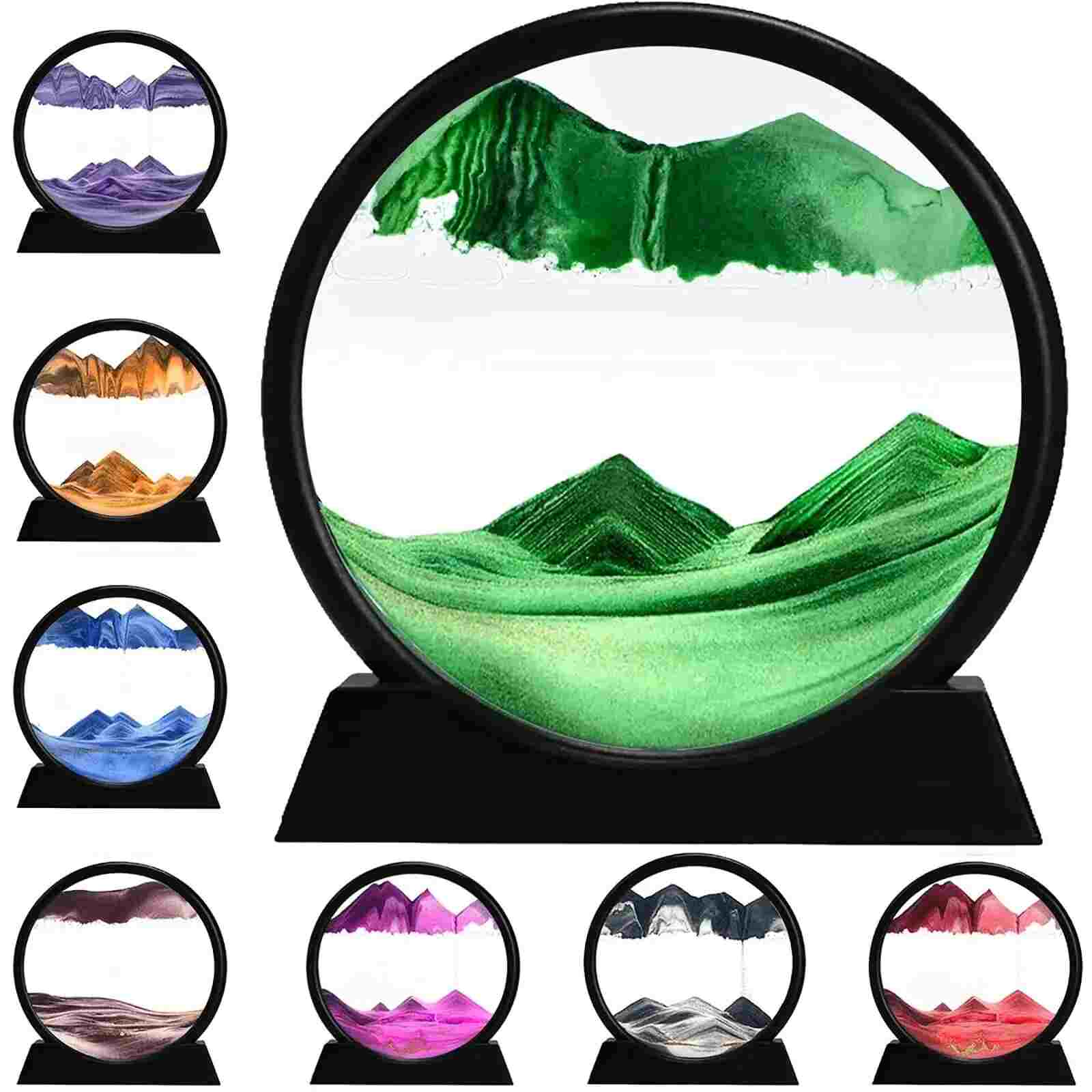 Huitich moving sand art picture in various colors with circular frame and black stand
