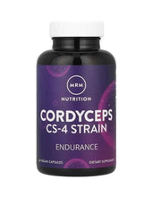 Cordyceps CS-4 strain vegan dietary supplement bottle, black with purple label
