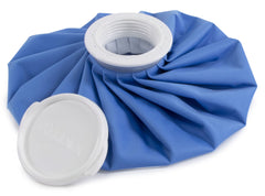 Blue reusable Mueller ice bag 9 inch with white screw cap and removable lid for cold therapy