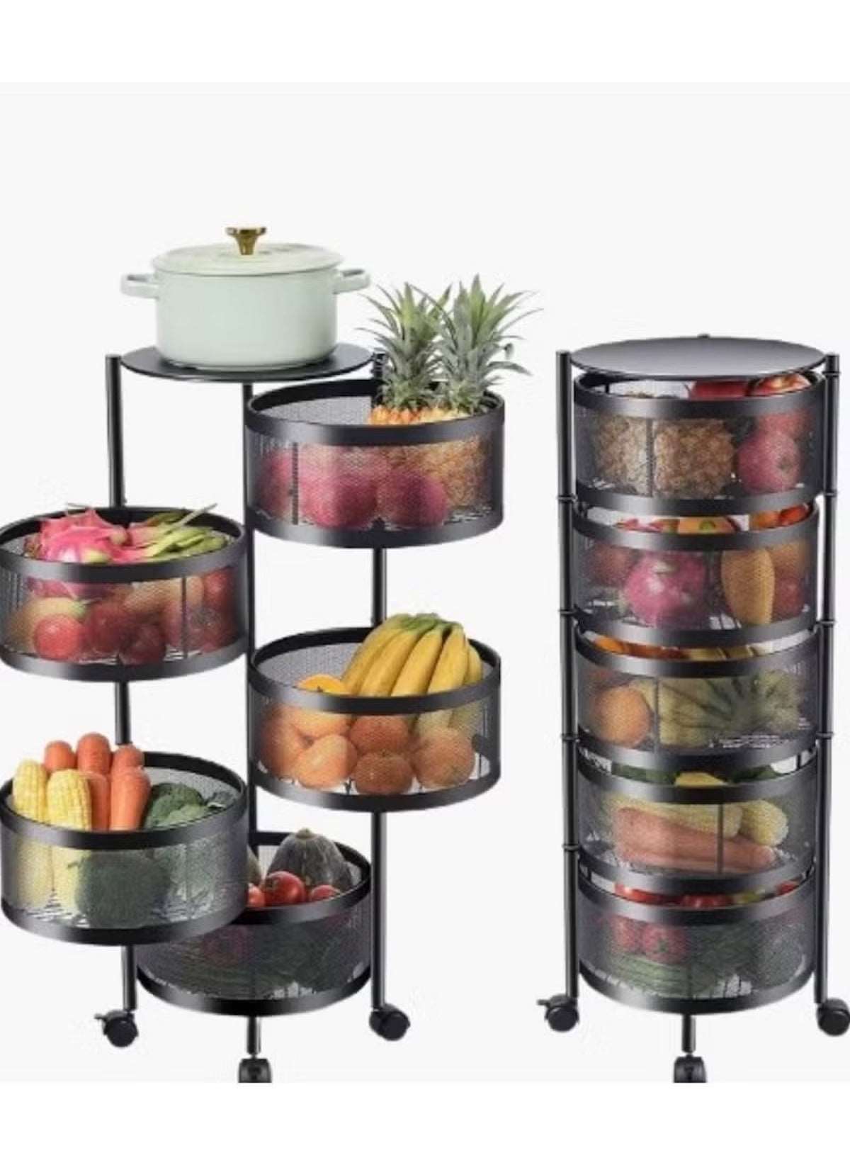 Huitich multi-layer kitchen storage shelf in black metal holding fruits and vegetables