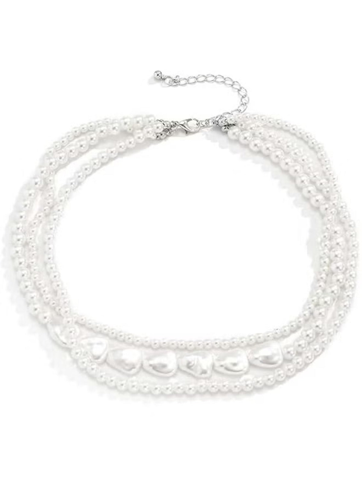 Elegant multi-layer pearl choker necklace with a variety of pearl sizes for a stylish look