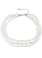 Multi-layer pearl choker necklace with clustered bead strands and silver-tone clasp