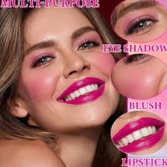 Huitich rainbow lip gloss applied on lips with matching eye shadow and blush makeup