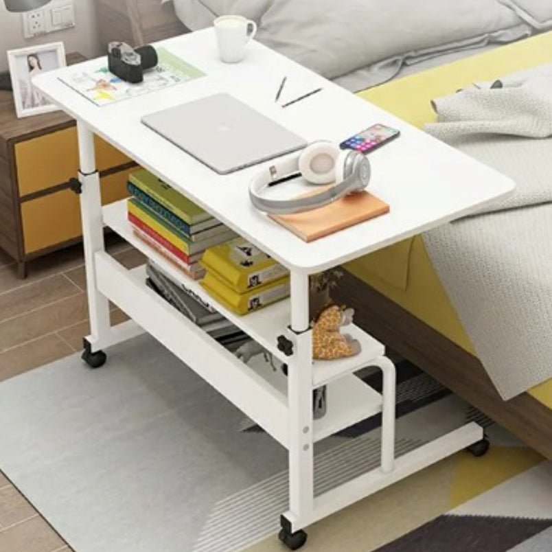 Huitich multi-tier study table with wheels in white, featuring shelves and a spacious tabletop