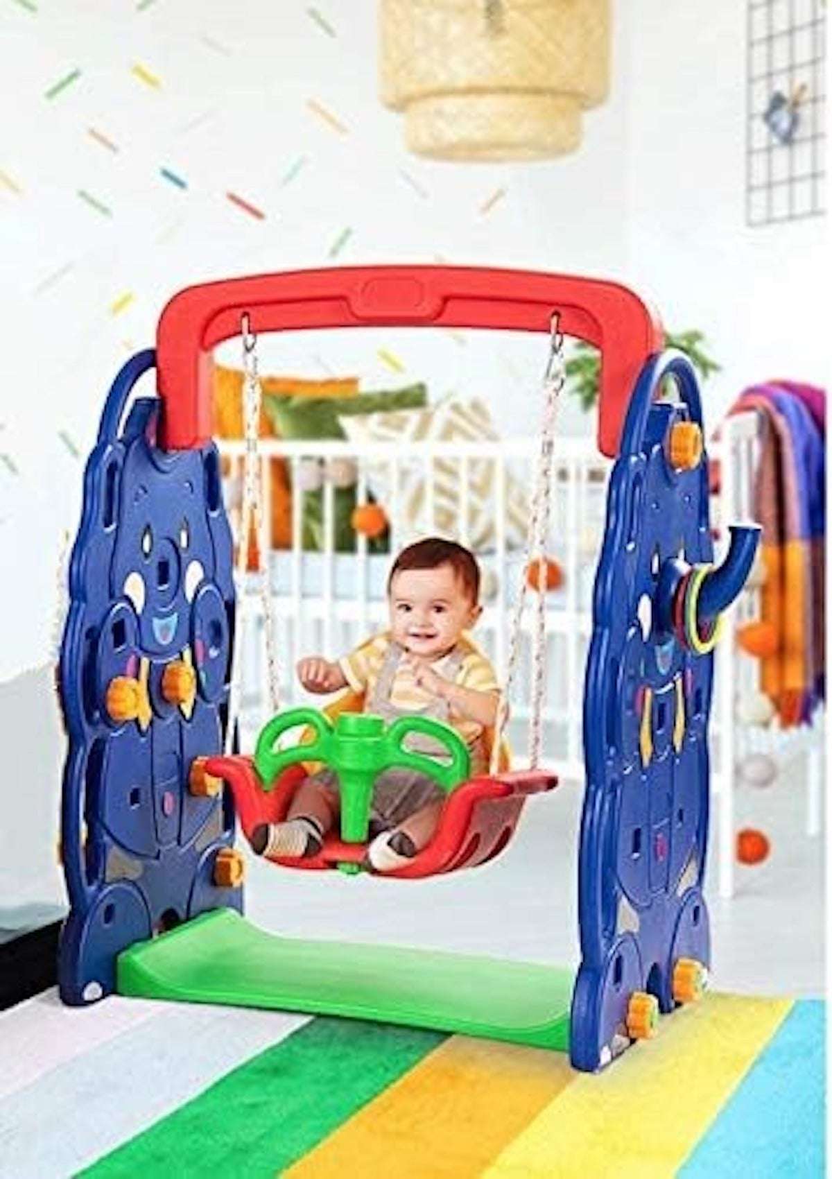 Huitich multicolor kids swing for home with adjustable seat and playful design for toddlers