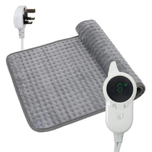 Gray electric heating pad with detachable white controller and digital heat display