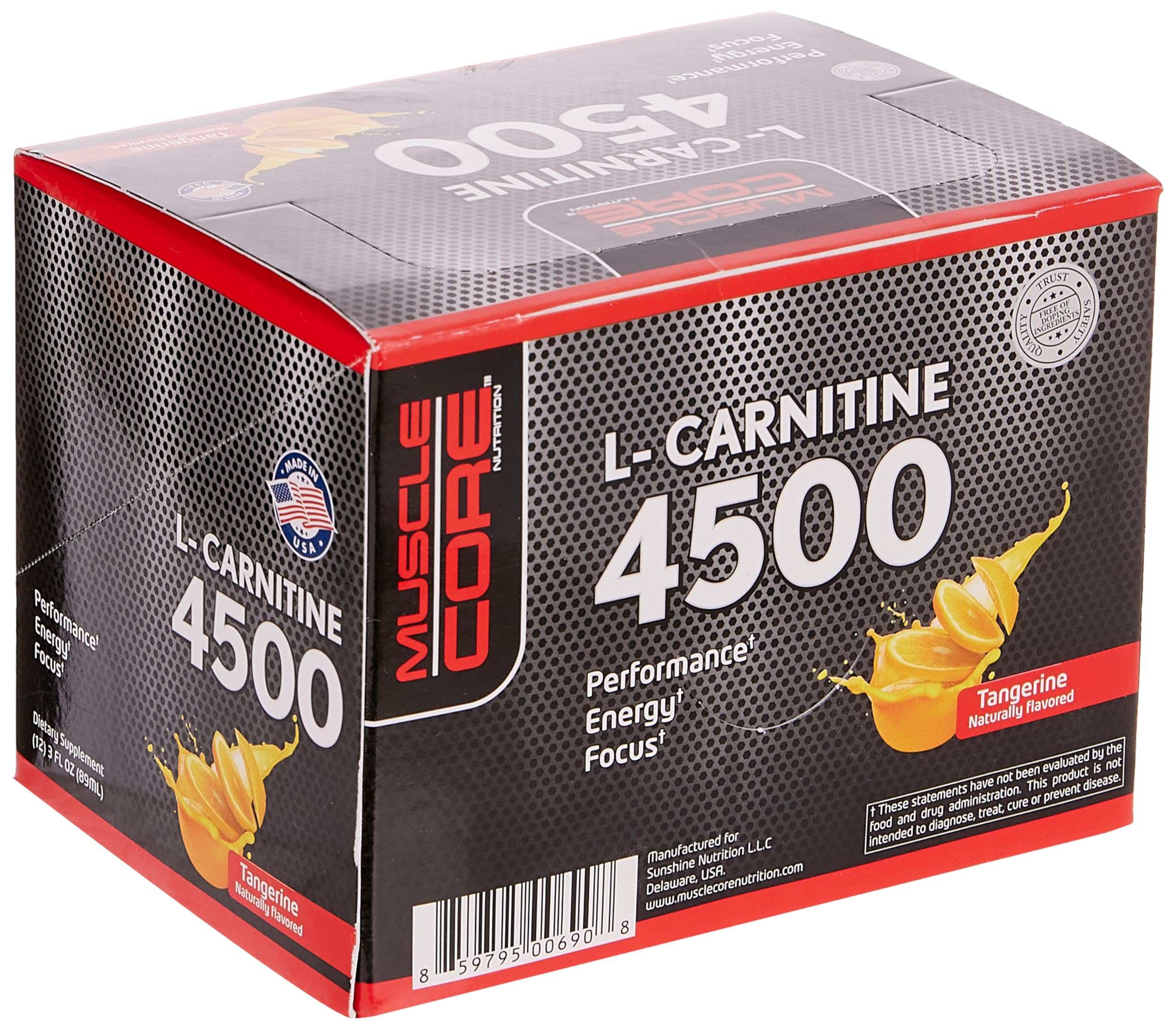 Muscle Core Nutrition L-Carnitine 89ml box 4500 tangerine flavor supplement packaging