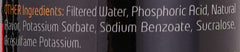 Muscle Core Nutrition L-Carnitine 89ml label closeup of other ingredients showing filtered water sucralose preservatives