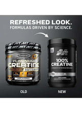 Creatine supplement jars, two black containers labeled 100% creatine, unflavored