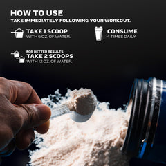 Muscletech creatine muscle builder powder jar with scoop and powder beside how to use instructions