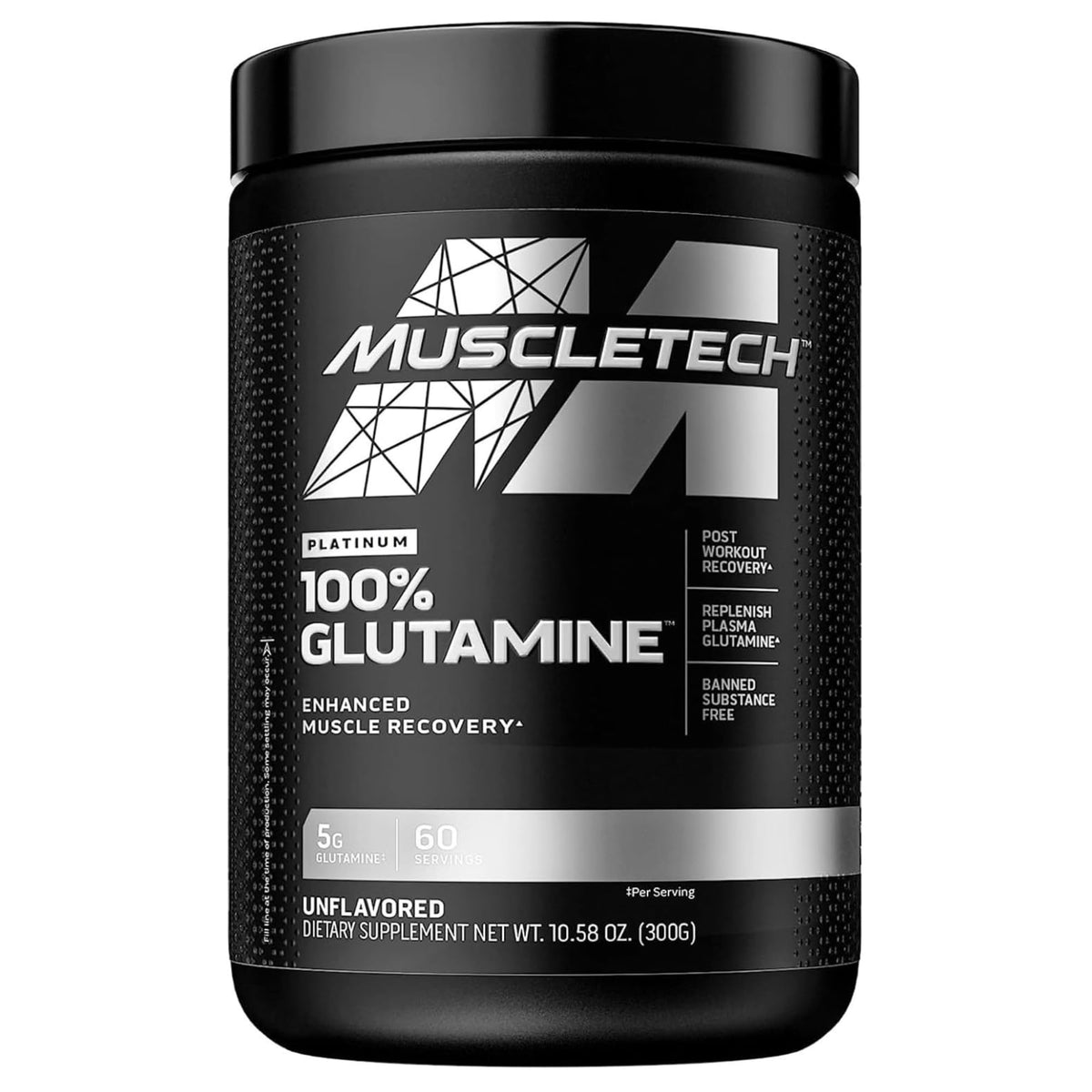 Muscletech Platinum 100 percent Glutamine unflavored tub glutamine powder for muscle recovery supplement