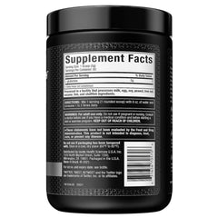 Muscletech glutamine powder for muscle recovery black jar showing Supplement Facts label and directions