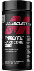 Muscletech Hydroxycut Hardcore Elite UAE black bottle with red logo dietary supplement 100 thermo caps