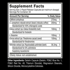 Muscletech Hydroxycut Hardcore Elite UAE supplement facts label showing caffeine 270 mg and herbal extracts