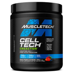 MuscleTech Cell-Tech Creactor Creatine HCl black supplement tub with Fruit Punch Extreme label 120 servings